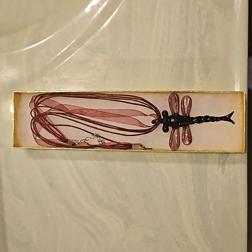 Eclectic blown glass dragonfly necklace